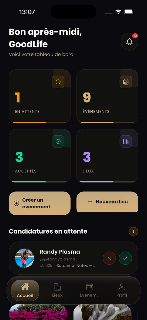 Tableau de bord établissement de l'application ONLIST